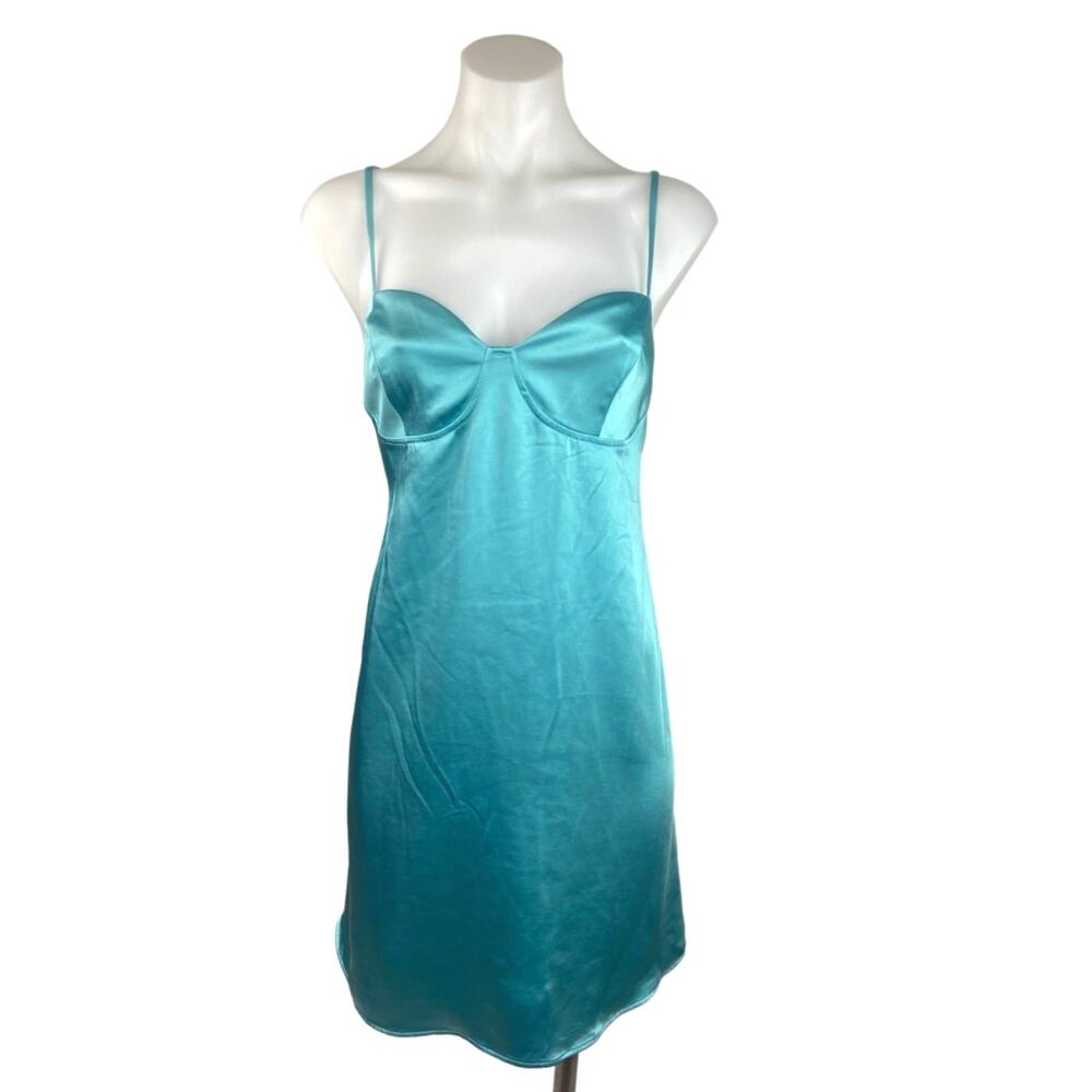 Wild Fable Blue Satin Sleeveless Smocked Bustier Silk Babydoll Slip Cami Dress M